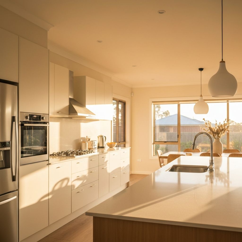 Spotlessly clean modern kitchen after professional residential cleaning service